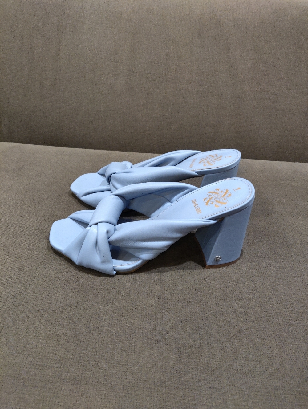 Sam & Libby Light Blue Knotted Block Heel Mules